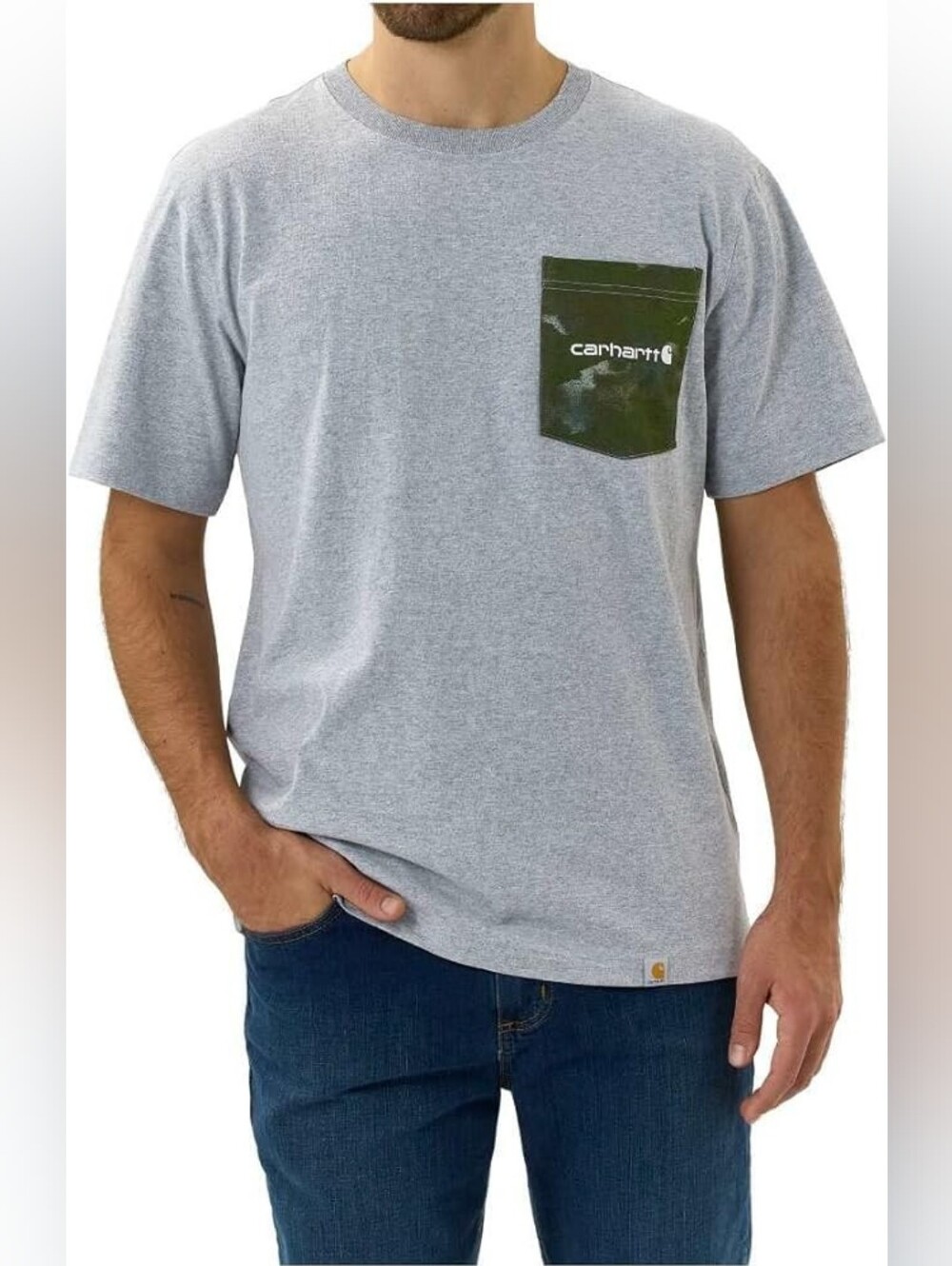 Carhartt Camo Pocket Workwear Rugged Country Hunting Tee Heavyweight Grey 2XL